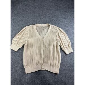 LOFT 100% Cotton Open Knit Short sleeved cardigan. Size XL